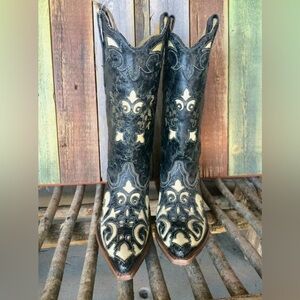Vintage Corral Western Boots Bone Lizard Inlay Pointy Toe C2116 Women Size 9 M